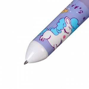 Ручка шариковая автоматическая 10-ти цветная, стержень 0,7мм МИКС Единорог на луне