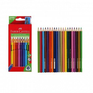 Карандаши 20 цветов Faber-Castell Jumbo GRIP трёхгранные , с точилкой