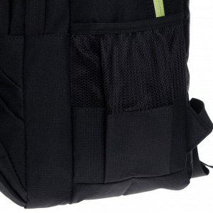 Рюкзак молодежный, Grizzly RU-802, 48x31x24 см, эргономичная спинка, отделение для ноутбука, чёрный/салатовый