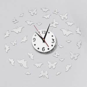 Часы-наклейка DIY "Бабочки", плавный ход, d=15 см, 1 АА , цвет серебро 4632052