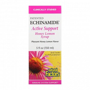 Natural Factors, Patented Echinamide Active Support, Honey Lemon Syrup, 5 fl oz (150 ml)