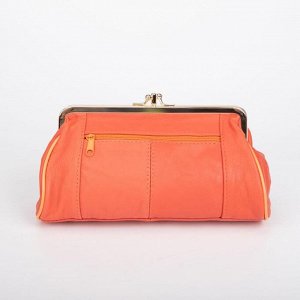 Косметичка-фермуар, 2 отдела на рамке, наружный карман, цвет оранжевый