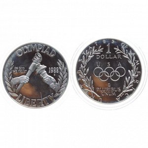 США 1 Доллар 1988 S год Серебро Proof KM# 222 Факел XXIV Летние Олимпийские игры 1988 в Сеуле