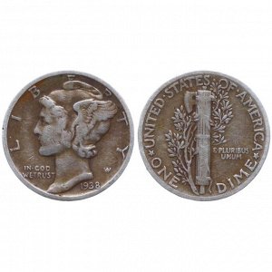 США 1 Дайм 1938 год Серебро Без отметки МД Mercury Dime