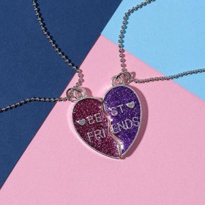 Кулоны "Неразлучники" яркие сердечки, цвет розово-фиолетовый в серебре, 45 см