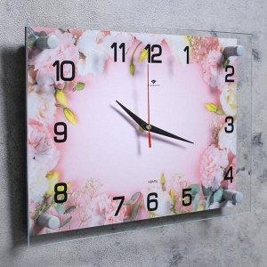 Часы настенные "Розовые цветы", плавный ход, 25 х 35 см, АА