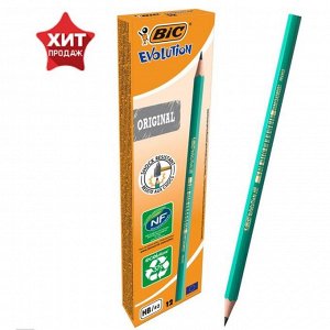 Карандаш чернографитный HB, BIC Evolution, зелёный корпус