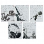 Тетрадь 24 листа в клетку &quot;Music. Black&amp;White&quot;, обложка мелованная бумага, ВД-лак, МИКС