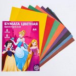 Бумага цветная односторонняя «Принцессы Дисней», А4, 8 л., 8 цв., Принцессы, 48 г/м2