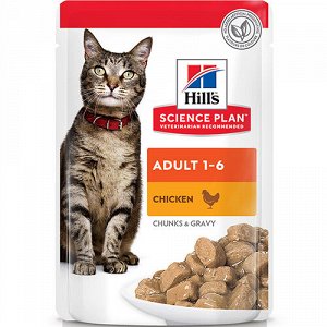 Hill's Science Plan Влажный корм для взрослых кошек для поддержания жизненной энергии и иммунитета с курицей в соусе 85 гр