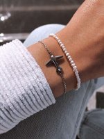 Серебряный браслет на цепочке с культивированным жемчугом 3*4 мм, арт. 10855
