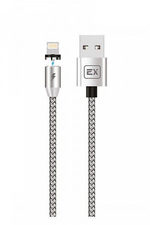 Кабель Exployd, USB - 8 Pin, нейлон, серебро, 2 метра, 2.1A, зарядка, Magnetic