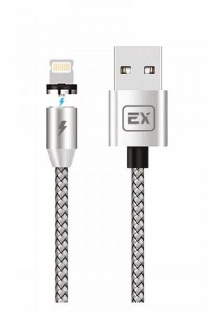 Кабель Exployd, USB - 8 Pin, нейлон, серебро, 1 метр, 2.1A, зарядка, Magnetic