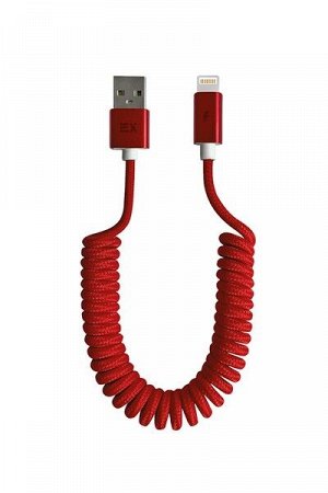Кабель Exployd, USB - 8 Pin, пружина, нейлон, красный, 1.5 метра, 2A