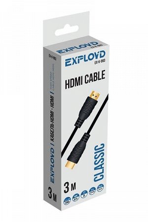 Кабель Exployd, HDMI-HDMI, V1.4, круглый, чёрный, 3М, Classic, EX-K-993