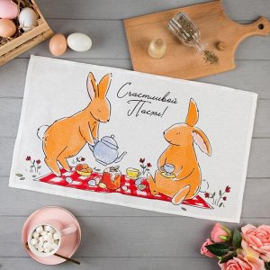Полотенце Доляна «Пасхальные зайчики» 35x60 см,100% хлопок, вафля