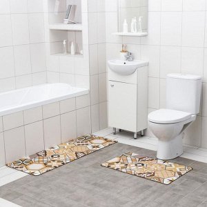Набор ковриков для ванны и туалета Доляна «Мистери», 2 шт: 45x75, 45x120 см, цвет коричневый
