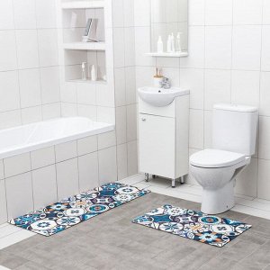 Набор ковриков для ванны и туалета Доляна «Мистери», 2 шт: 45x75, 45x120 см, цвет синий