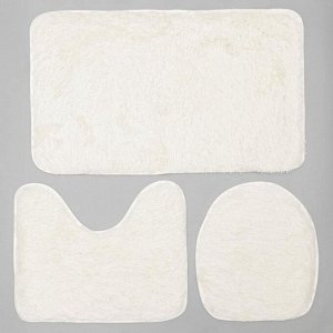 Набор ковриков для ванной и туалета Доляна «Плюшевый», 3 шт: 80x49, 40x49, 40x35 см, цвет белый