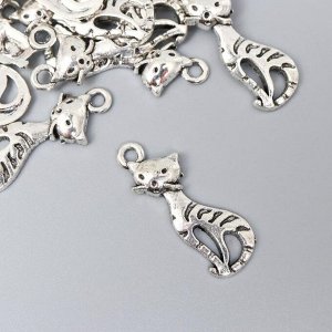 Декор для творчества металл "Полосатая кошка" серебро 2,5х0,9 см набор 20 шт