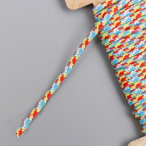 Тесьма декоративная шнур "Жёлтый, красный, голубой круглый" намотка 5 м ширина 0,3 см