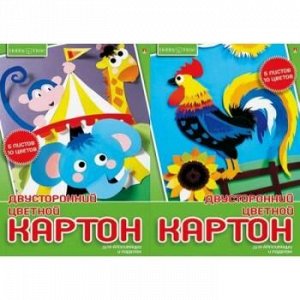 Набор цветного картона двустороннего А4 10цв 5л мелованного "Хобби тайм" 2 вида 11-405-241 Альт {Россия}