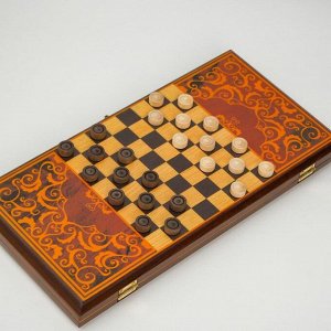 Нарды "Дeржавныe", дeрeвянная дockа 40 х 40 cм, c пoлeм для игры в шашkи