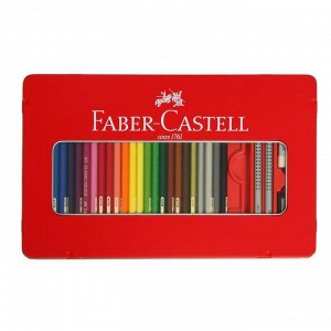 Карандаши 48 цвета Faber-Castell «Замок», трёхгранный корпус, 2 чернографитных карандаша , с ластиком, в металлическом пенале
