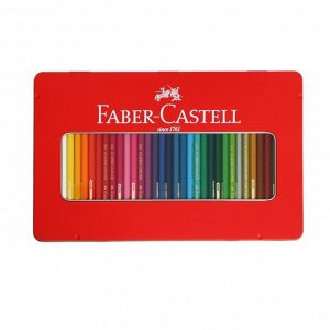 Карандаши 36 цвета Faber-Castell «Замок», шестигранный корпус, заточенные, в металлическом пенале