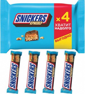 Шоколадный батончик Snickers Криперс мультипак, пачка 4 шт по 40 г
