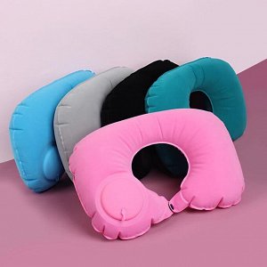 Подушка для шеи дорожная, надувная, с насосом, 47 ? 27 см, цвет МИКС