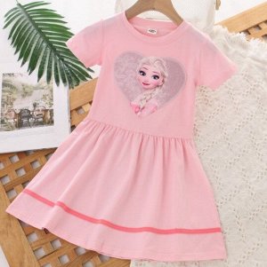 Детское платье, принт из пайеток "принцессы", цвет розовый