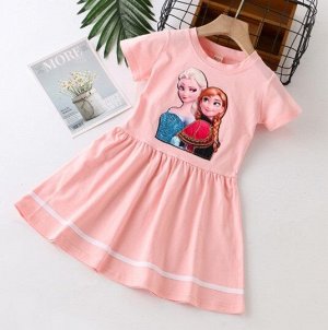 Детское платье, принт "принцессы", цвет розовый
