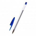 Ручка шариковая 0,7 мм, синяя, корпус прозрачный, колпачок синий