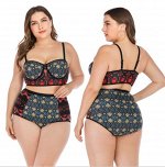 Женский раздельный  купальник ,PLUS SIZE ,принт &quot;Узоры&quot;,цвет черный/красный/синий/желтый