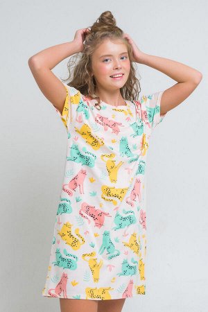 Сорочка для девочки КБ 1142 леопарды на бледно-персиковом