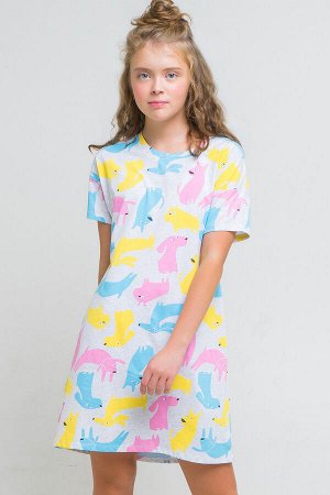 Сорочка для девочки КБ 1148 разноцветные собаки на меланже