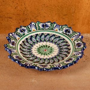 Тарелка Риштанская Керамика "Цветы", синяя, рильефная, 17 см, микс