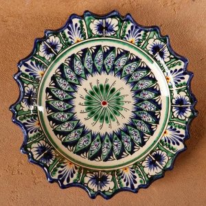Тарелка Риштанская Керамика "Цветы", синяя, рильефная, 17 см, микс