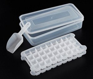 Форма для кубиков льда с лопаткой, 2 лотка в контейнере, 72 секции