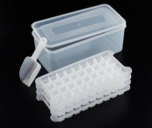 Форма для кубиков льда с лопаткой, 4 лотка в контейнере, 144 секции