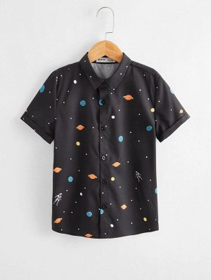 Пуговица Принт космос Повседневный Рубашки для мальчиков