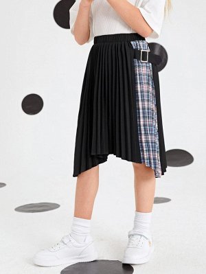 Плиссированная юбка с пряжкой и поясом для девочек
