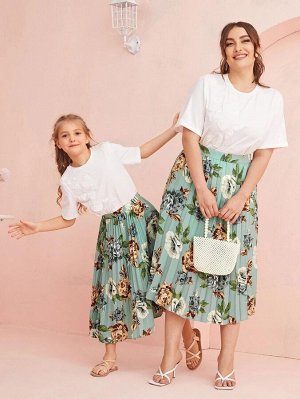 Плиссированная юбка с цветочным принтом для девочек 1шт