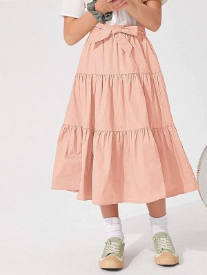 Однотонная юбка с оборкой и поясом для девочек