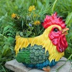 Скульптура-фигура кашпо для сада из полистоуна &quot;Петух&quot; 18х27