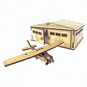 Cборная модель «Ангар с самолётом» 30 деталей из фанеры