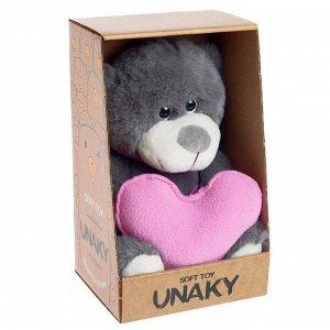 Мягкая игрушка «Медвежонок Сильвестр с розовым сердцем», цвет серый, 26 см