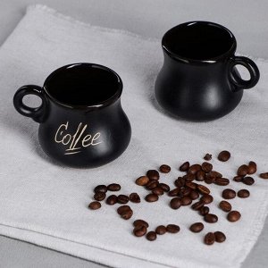 Кофейный набор 3 предмета, чёрный, матовый, с длинной ручкой, турка 0.2 л, чашки 0.1 л