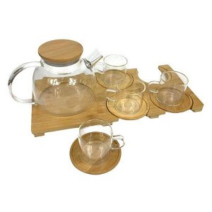 Набор чайный 6 предметов, чайник 1000 мл, чашка 140 мл, стекло, бамбук